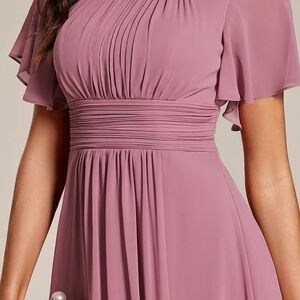 Ever Pretty Dusty Rose Asymmetrical Dress with Flutter Sleeves